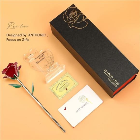 Gift for Women in Her Valentines Day Mothers Day, Resin Preserved Rose Red - Picture 2 of 7